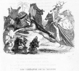 De begrafenis van de leeuwin - in "Fabels van La Fontaine" ill. door Grandville door Grandville