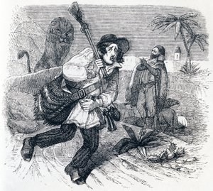 De leeuw en de jager - Fabels van La Fontaine door Grandville