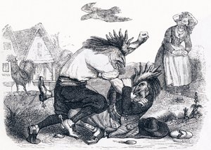De twee hanen - Fabels van La Fontaine door Grandville