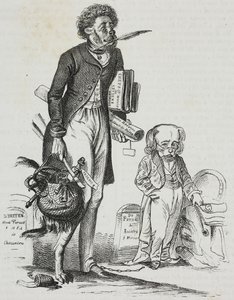 Waarom de muilkorf van beesten halen?, karikatuur door Jean-Jacques Grandville, lithografie door Gaetano Riccio uit Poliorama Pittoresco, nr. 38, 30 april