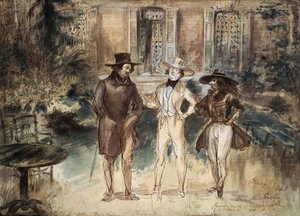 Karikatuur van Honore de Balzac, Frederick Lemaitre en Theophile Gautier door Gerard Granville door Grandville