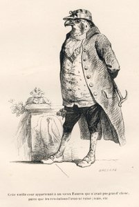 Valk geruïneerd door de revoluties. Geïllustreerde vignetten door JJ Granville. Gravure gesigneerd door Breviere in het deel getiteld "Herinneringen van een oude kraai" geschreven door PJ Stahl in "Scènes uit het privé- en openbare leven van dieren". Parij