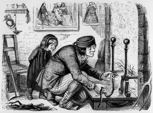 De fabel van La Fontaine (door Jean de La Fontaine): de boer en de adder, gravure door J.J. Grandville, ca. 1838-40