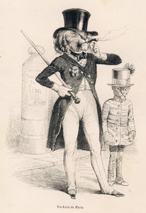 Leeuw van Parijs. Geïllustreerde vignetten door JJ Granville. Gravure gesigneerd Andrew, Best en Leloir in het deel "Reis van een leeuw uit Afrika naar Parijs" geschreven door Honore de Balzac in "Scènes uit het privé- en openbare leven van dieren". Parijs