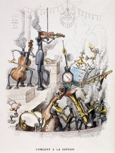 Muzikanten getransformeerd in machines en geven een "Concert à la stoom" - in "Een andere wereld" door Grandville, eind 19e eeuw.