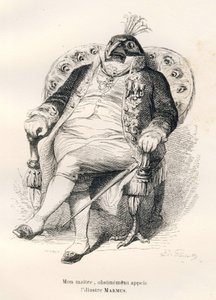 Pauw zittend op zijn fauteuil