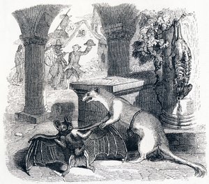 De vleermuis en de twee wezels - Fabels van La Fontaine door Grandville