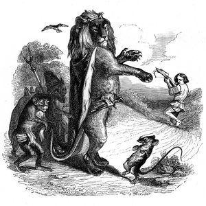 De leeuw en de rat: La Fontaine fabel geïllustreerd door Grandville door Grandville (1803 47)