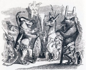 De leeuw die ten oorlog trekt - Fabels van La Fontaine door Grandville