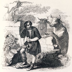 De man en de slang - Fabels van La Fontaine door Grandville