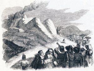 De berg die baart (La montagne qui accouche) - Fabels van La Fontaine door Grandville