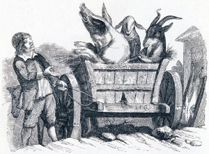 Het varken, de geit en het schaap (le cochon, la chèvre et le mouton) - Fabels van La Fontaine door Grandville