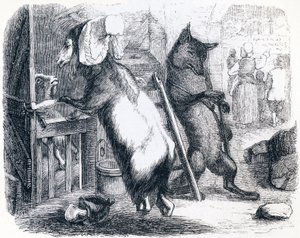 De wolf, de geit en het geitje (Le loup, la chevre et le chevreau) - Fabels van La Fontaine door Grandville