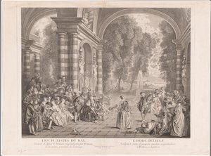 Elegant gezelschap op een terras met zicht op een park door Gérard Jean Baptiste Scotin (II)
