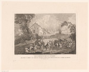 Landschap met langstrekkende groep soldaten