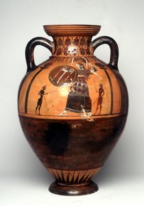 Zwartfiguurvaas die Athena afbeeldt met een schild en speer, 550 v.Chr. (keramiek) door Greek