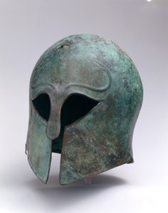 Bronzen archaïsche helm van Korinthisch type, c.600-575 v.Chr. door Greek