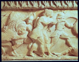 Detail van het noordelijke fries van de Siphnische Schatkamer