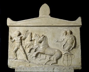 Griekse kunst: reliëf gewijd aan Hermes en de nimfen door Greek