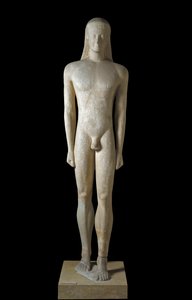 Griekse kunst: standbeeld van Kouros, beeldhouwwerk van een jonge man uit de archaïsche periode (650-500 v.Chr.), 530-520 v.Chr., van Melos