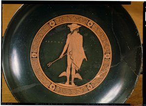 Griekse roodfigurige beker, met afbeelding van de god Hermes