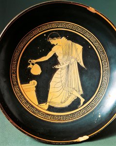 Kylix door Douris die jeugd bij een altaar afbeeldt, 6e eeuw v.Chr. door Greek