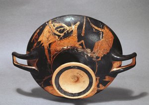 Kylix versierd met Heracles en de Ceryneïsche Hinde door Greek