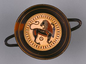 Laconische Zwartfiguur Kylix toegeschreven aan Hunt schilder, c.540 v.Chr.