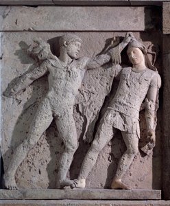 Magna Graecia: metope met Herakles en de Amazone, stenen reliëf, 5e eeuw v.Chr. door Greek