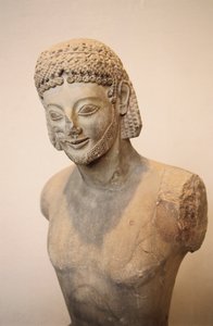 Rampin-ruiter, ruiterstandbeeld in marmer, ca. 550 v.Chr., Griekse beschaving, 6e eeuw v.Chr. (detail) door Greek