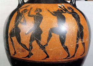 Attische zwartfigurige amfoor met atleten door Greek School