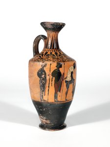 Lekythos, krijgers bewapenen zich voor de strijd, 510-500 v.Chr. door Greek School