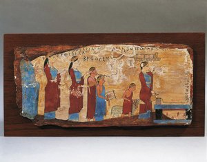 Votief paneel uit de Pitsa-grot, 540-530 v.Chr. door Greek School