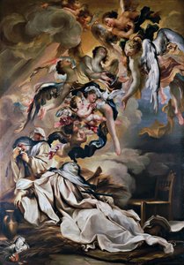 Dood van St. Scholastica, Kerk van St. Stefanus, Genua, Ligurië, Italië door Gregorio De Ferrari