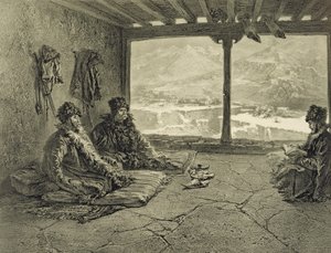Sharia Lezing in Khosrakh, Dagestan, plaat 50 uit een boek over de Kaukasus, gegraveerd door Adolphe Mouilleron (1820-81) gepubliceerd door Alfred Leon Lemercier, Parijs, 1847 door Grigori Grigorevich Gagarin