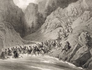 Tcherkersseians op een overval nabij de Zwarte Zee, plaat 4, uit een boek over de Kaukasus, gegraveerd door Eugene Ciceri en Adolphe Jean-Baptiste Bayot, uitgegeven door Alfred Leon Lemercier door Grigori Grigorevich Gagarin