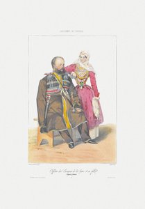 Terek Kozak met dochter Uit: Scènes, landschappen, zeden en kostuums van de Kaukasus, 1840