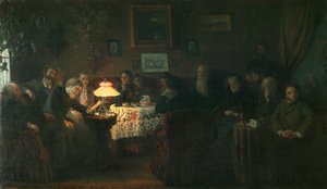 Het voorlezen van de novelle De Kreutzersonate in het huis van Leo Tolstoy, 1889