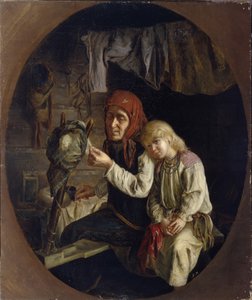 Spinnenles, 1859 door Grigori Grigoryevich Myasoedov