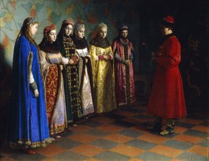 Tsaar Alexei Mikhailovich kiest een bruid, 1882 door Grigori Semenovich Sedov
