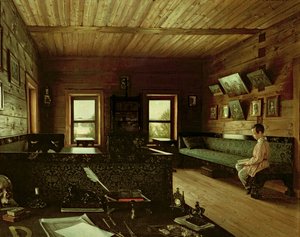 De Studie in het Huis van Nikolai Milyukov in Ostrovky, 1844 door Grigori Vasilievich Soroka