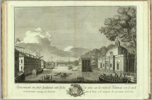 Uitzicht op de Fontanka-rivier vanaf de Grot Boek naar de 50e verjaardag van de oprichting van St. Petersburg, 1753 door Grigory Anikeevich Kachalov