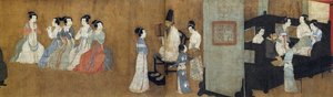 Nachtelijke revels van Han Xizai (detail) door Gu Hongzhong (after)