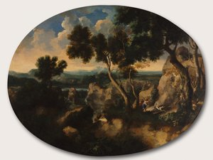 Rotsachtig Landschap met Jagers