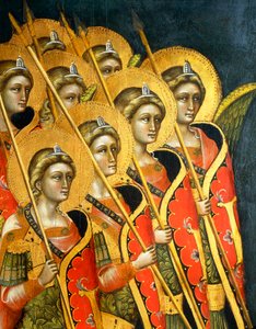 Gewapende engelenband, door Guariento (actief 1338-1367 of 1370) (detail)