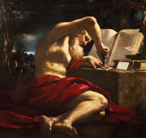 Sint Hiëronymus die een brief verzegelt door Guercino