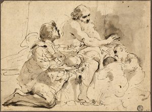 Studie voor Jacob zegent de zonen van Jozef, ca. 1620 (pen en bruine inkt met penseel, grijs en bruin gewassen) door Guercino (1591 1666)