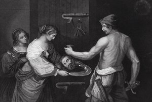 Het Hoofd van Johannes de Doper gebracht op een Schotel, Mattheüs, Hoofdstuk XIV, vers 6 door Guercino (1591 1666) (after)