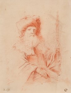 Schets van bebaarde man in tulband door Guercino