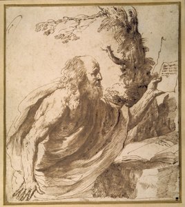 Een heilige die leest in de woestijn door Guercino